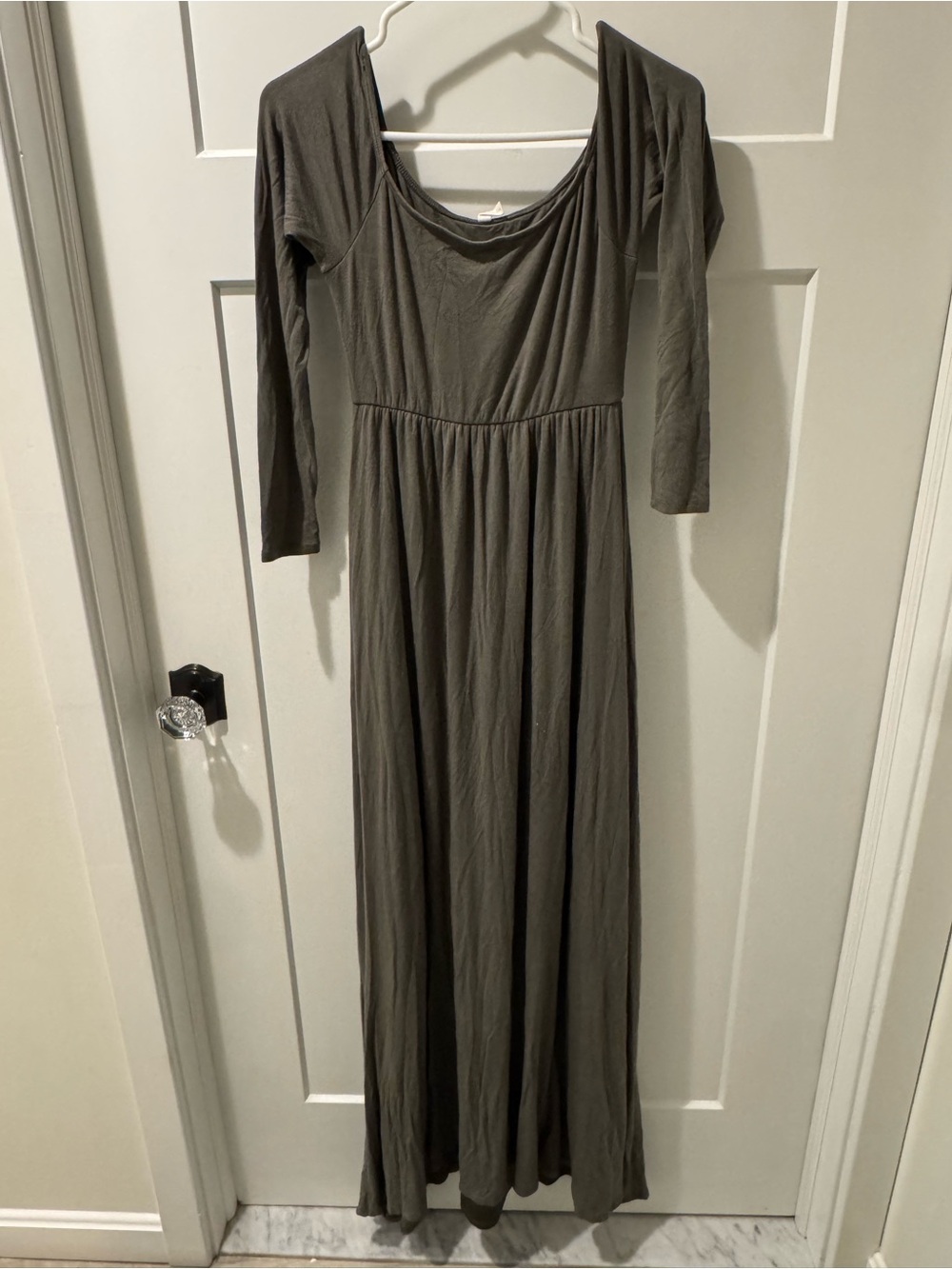Pinkblush Olive Off Shoulder Long Sleeve Maxi Maternity Dress (retails $79) - Picture 3 of 5